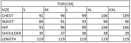 Size chart in cm