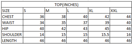 Size chart in inches