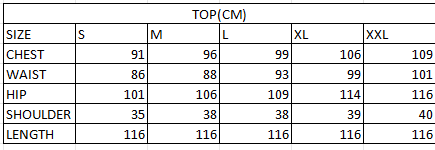 Size chart in cm