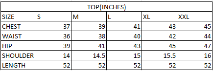 Size chart in inches