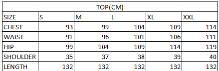 Size chart in cm