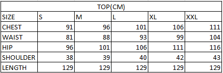 Size chart in cm