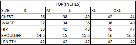 Size chart in inches