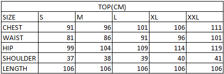 Size chart in cm