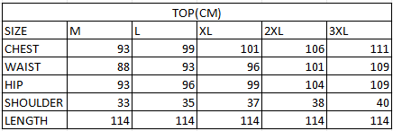 Size chart in cm