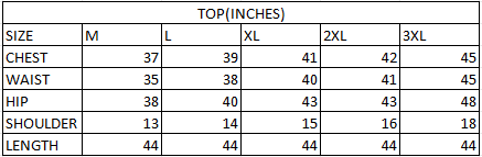 Size chart in inches