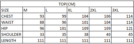 Size chart in cm