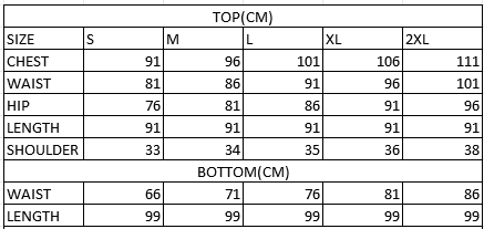 Size chart in cm