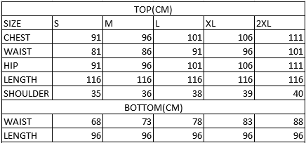 Size chart in cm