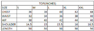 Size chart in inches