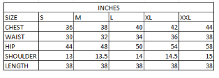 Size chart in inches