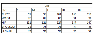 Size chart in cm