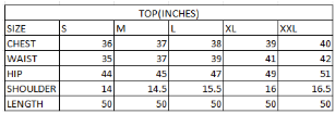 Size chart in inches