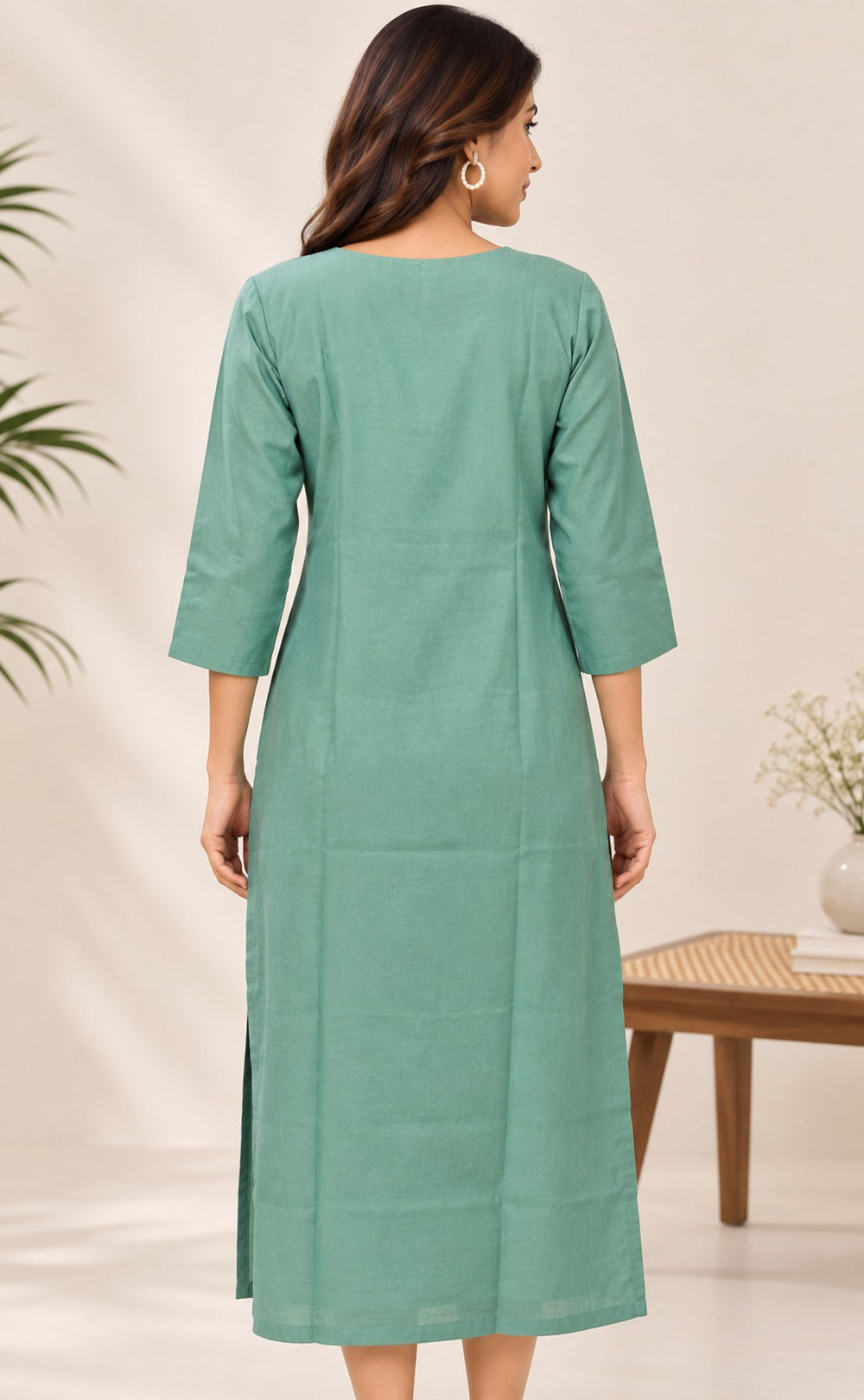 Teal Green Vatican Floral Printed Straight Kurti