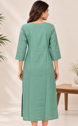 Teal Green Vatican Floral Printed Straight Kurti