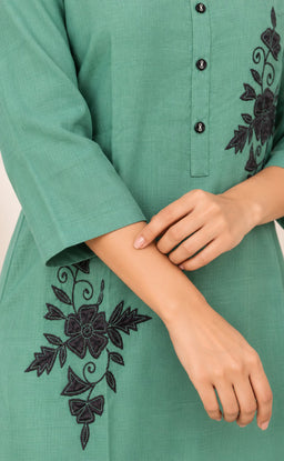 Teal Green Vatican Floral Printed Straight Kurti
