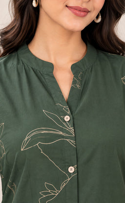 Dark Green Rayon All-Over Printed Straight Kurti