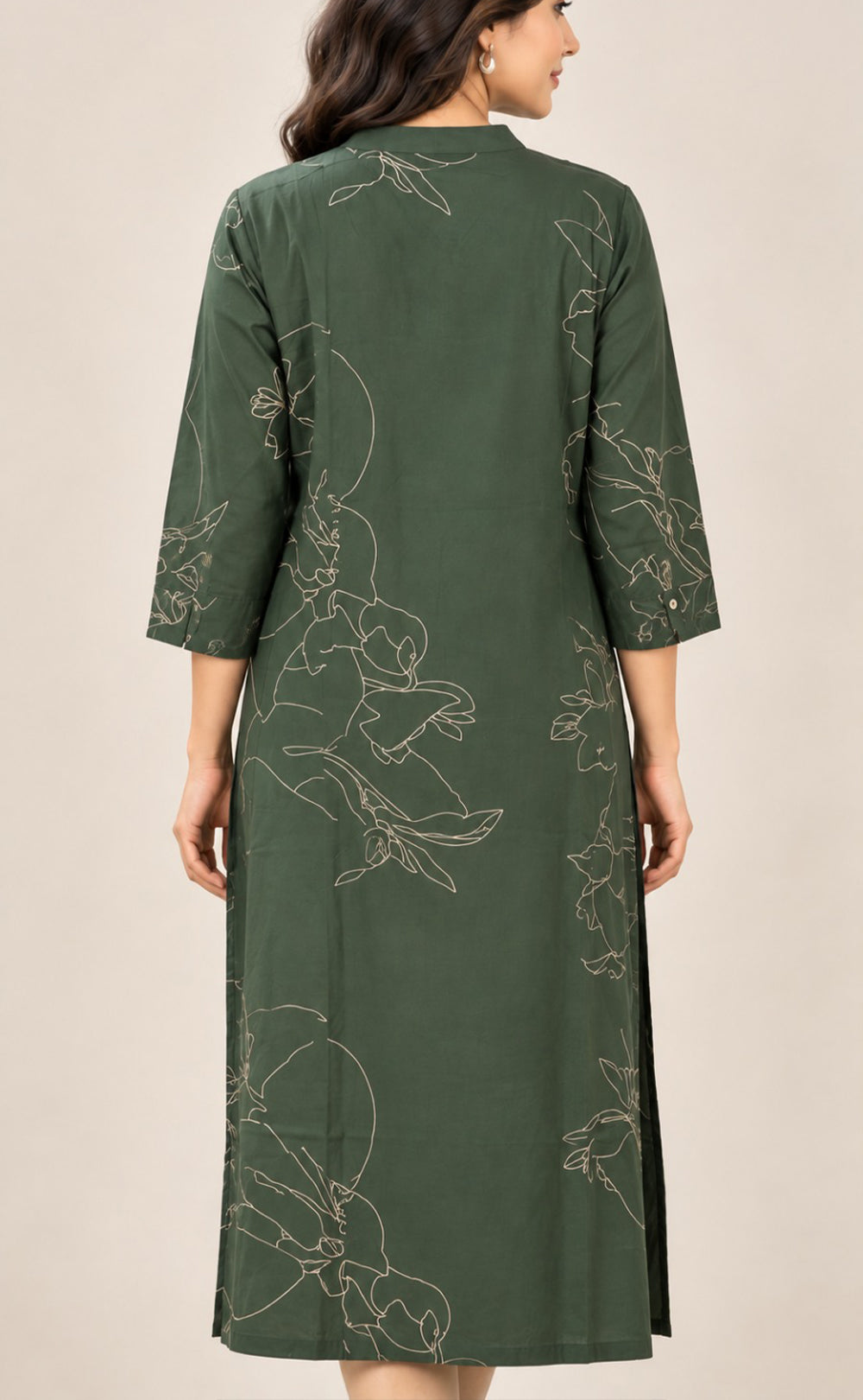 Dark Green Rayon All-Over Printed Straight Kurti