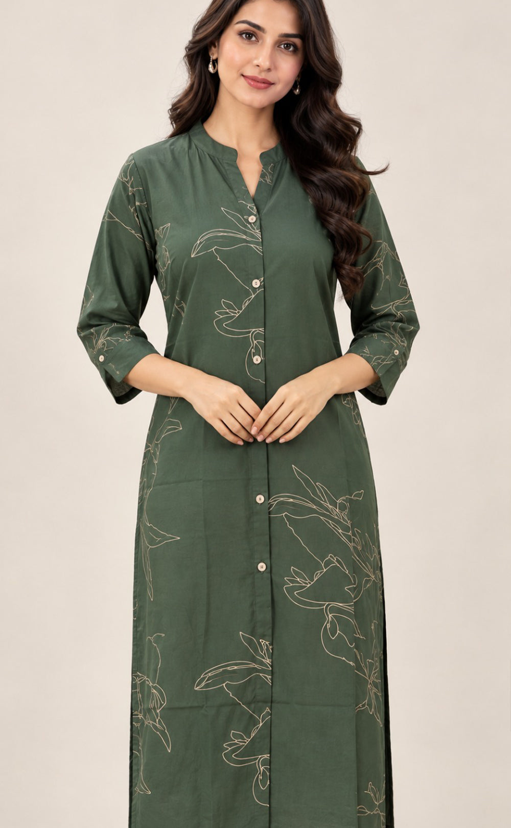 Dark Green Rayon All-Over Printed Straight Kurti