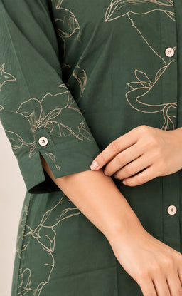 Dark Green Rayon All-Over Printed Straight Kurti