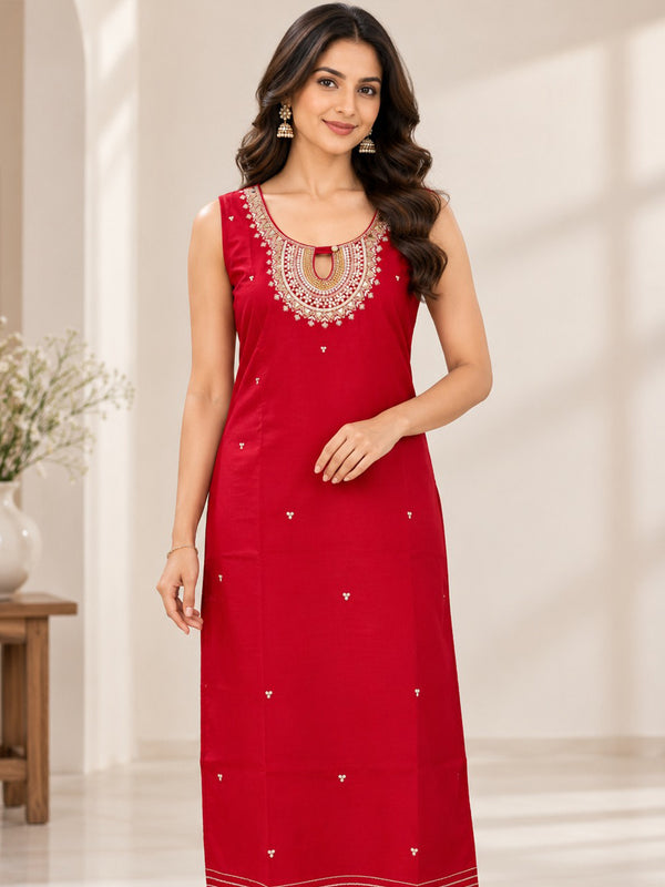 Maroon Vichitra Silk Mirror Work Straight Kurti