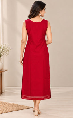 Maroon Vichitra Silk Mirror Work Straight Kurti