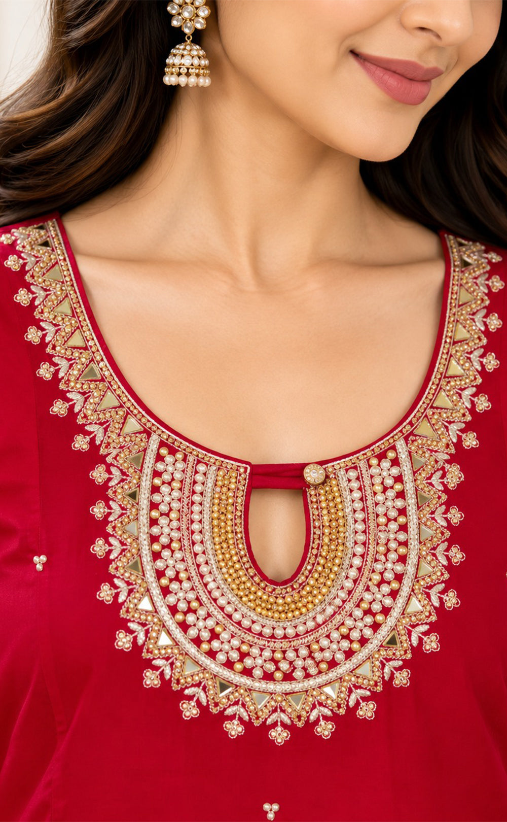 Maroon Vichitra Silk Mirror Work Straight Kurti