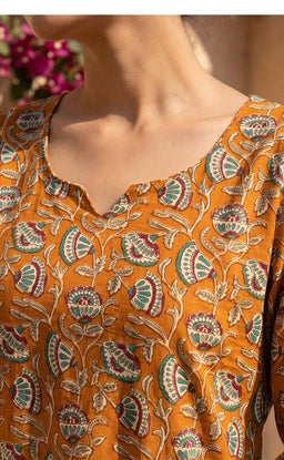 Warm Orange Cotton All-Over Floral Printed Patiyala Set