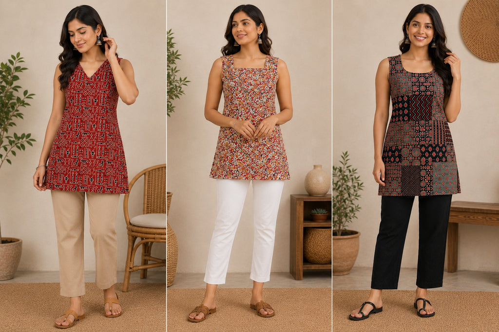 Cotton Straight Short Kurtis Combo – Pack of 3 with Free Cotton Sling Bag