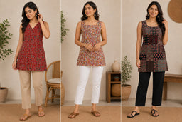 Cotton Straight Short Kurtis Combo – Pack of 3 with Free Cotton Sling Bag
