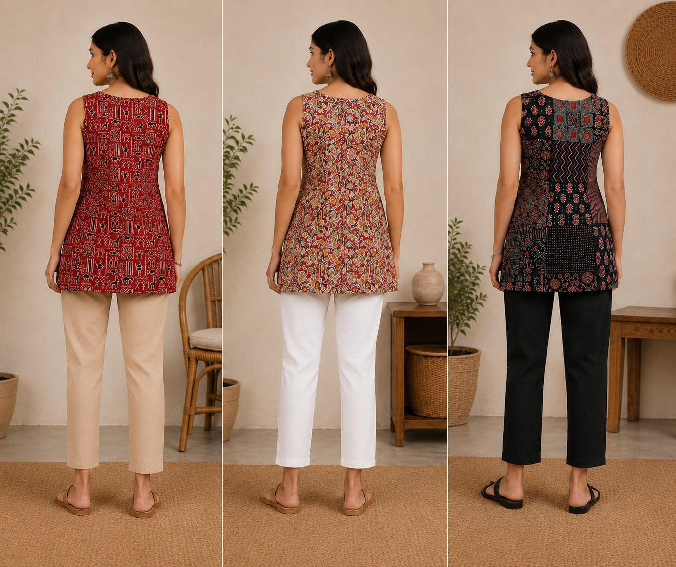 Cotton Straight Short Kurtis Combo – Pack of 3 with Free Cotton Sling Bag