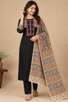 Black Cotton Kalamkari Printed Kurti Set