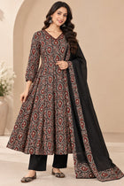 Black Cotton Mango Kalamkari Printed Kurti Set
