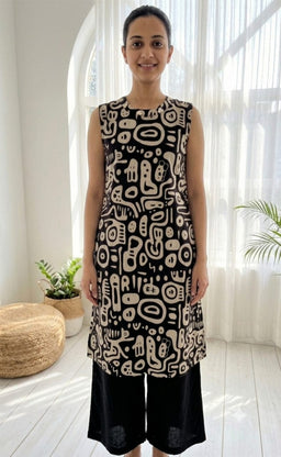Black Cotton Abstract Printed Co-ord Set
