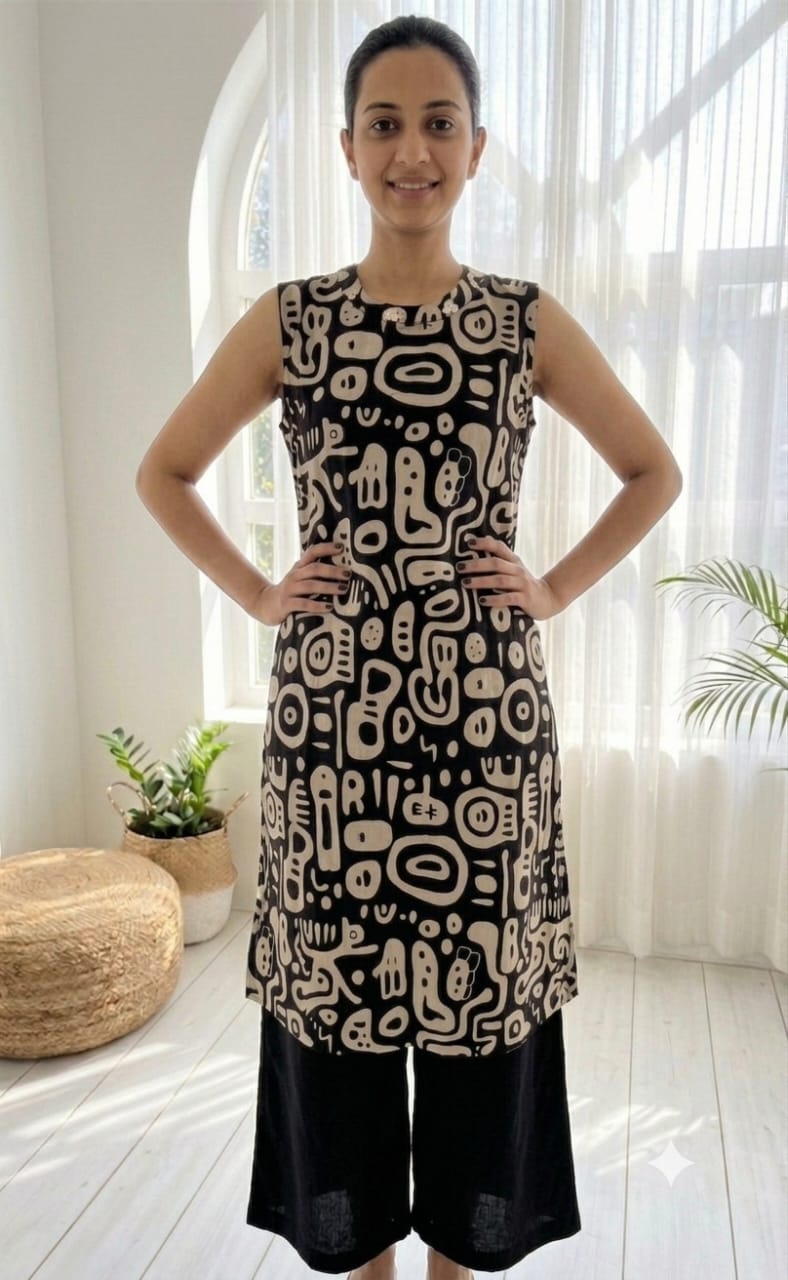 Black Cotton Abstract Printed Co-ord Set
