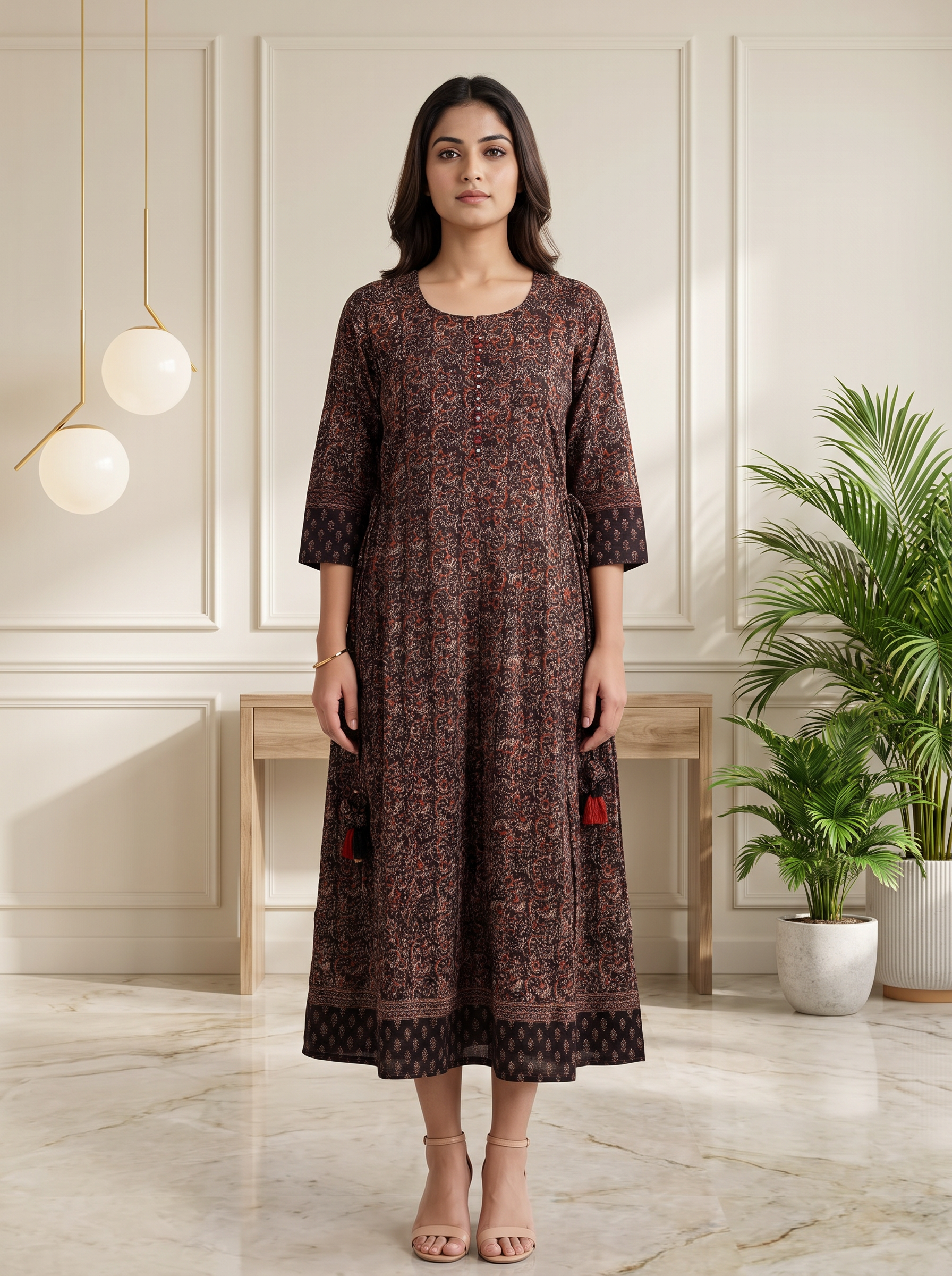 Black Cotton All-over Kalamkari Printed Kurti Set