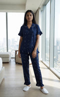 Navy Blue All-Over Teddy Bear Face Printed Night Suit