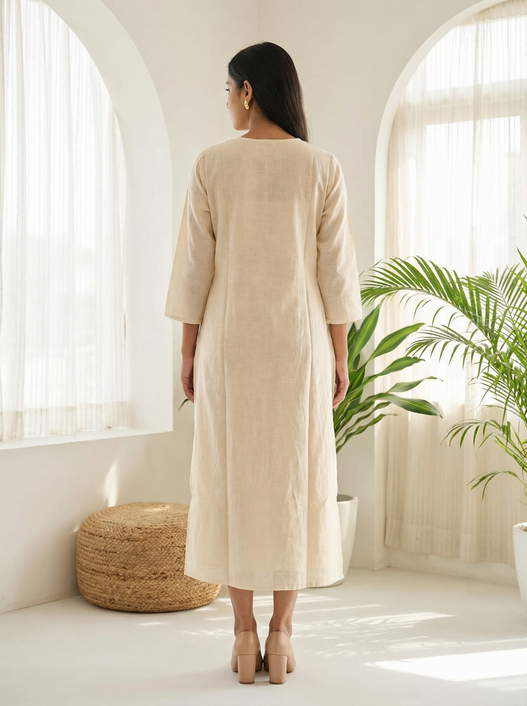 White chanderi All over  flower thread work straight kurti