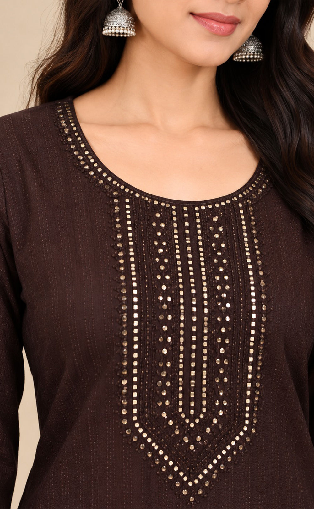 Dark Coffee Brown Fancy Sequence Work Co-ord Set