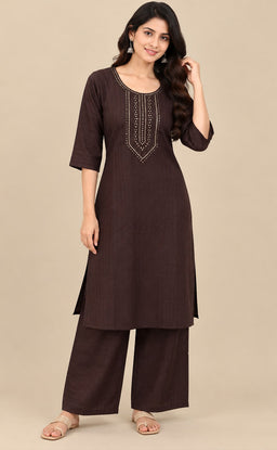 Dark Coffee Brown Fancy Sequence Work Co-ord Set