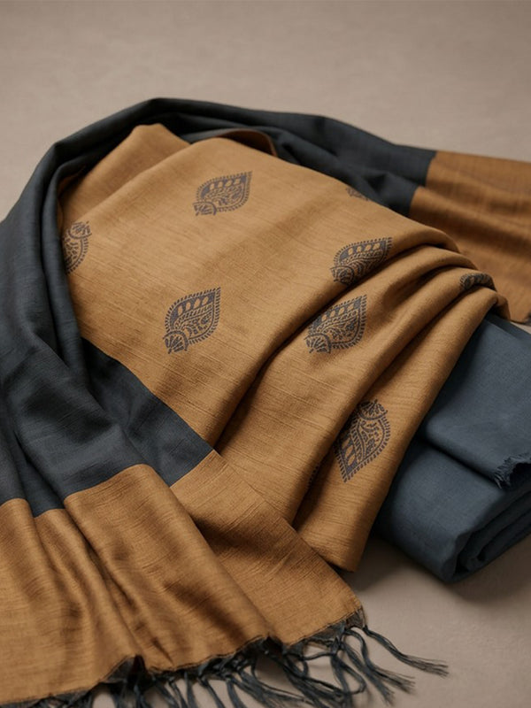 Black Chanderi Buti Work Un-Stitched Dress Material