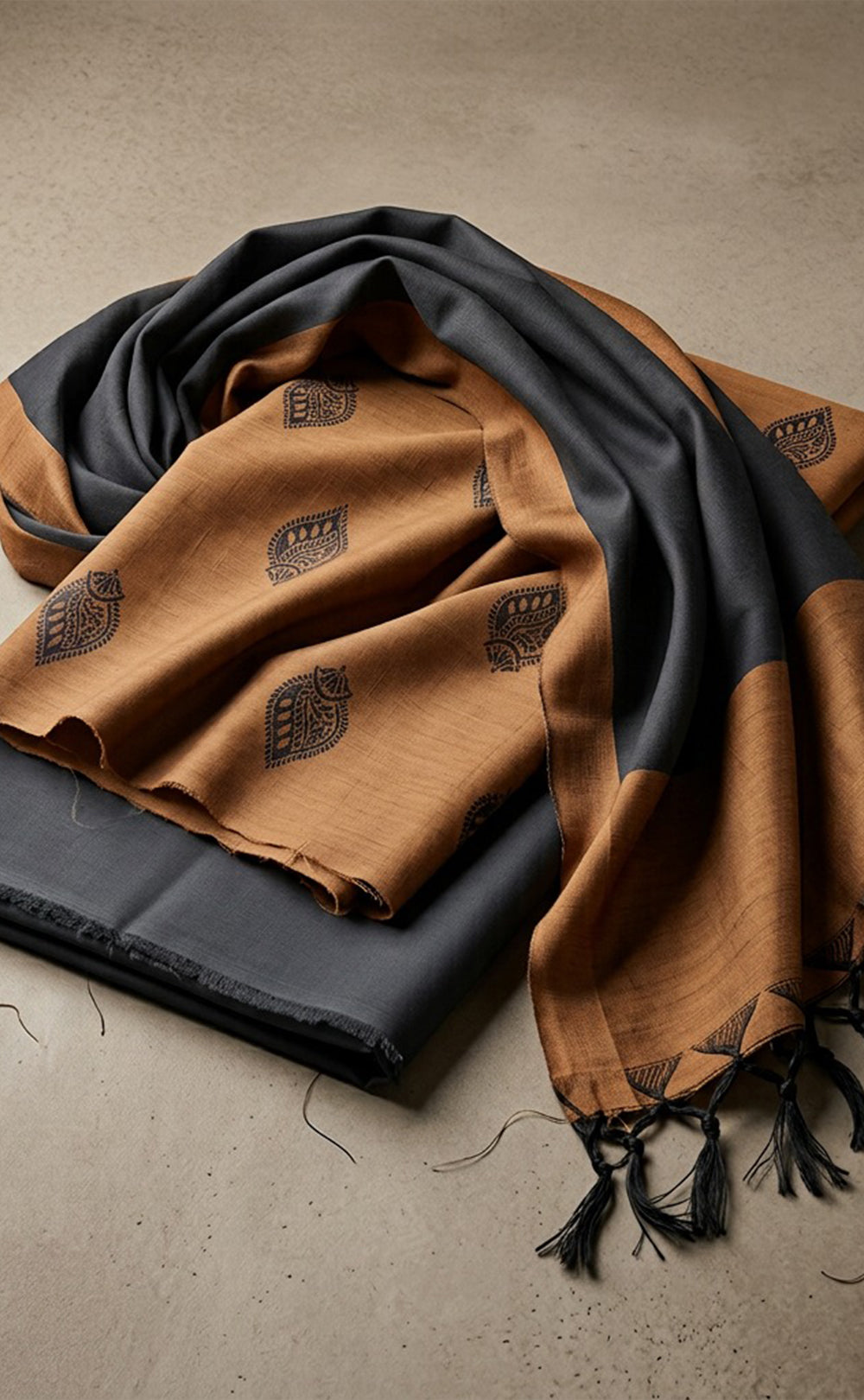 Black Chanderi Buti Work Un-Stitched Dress Material