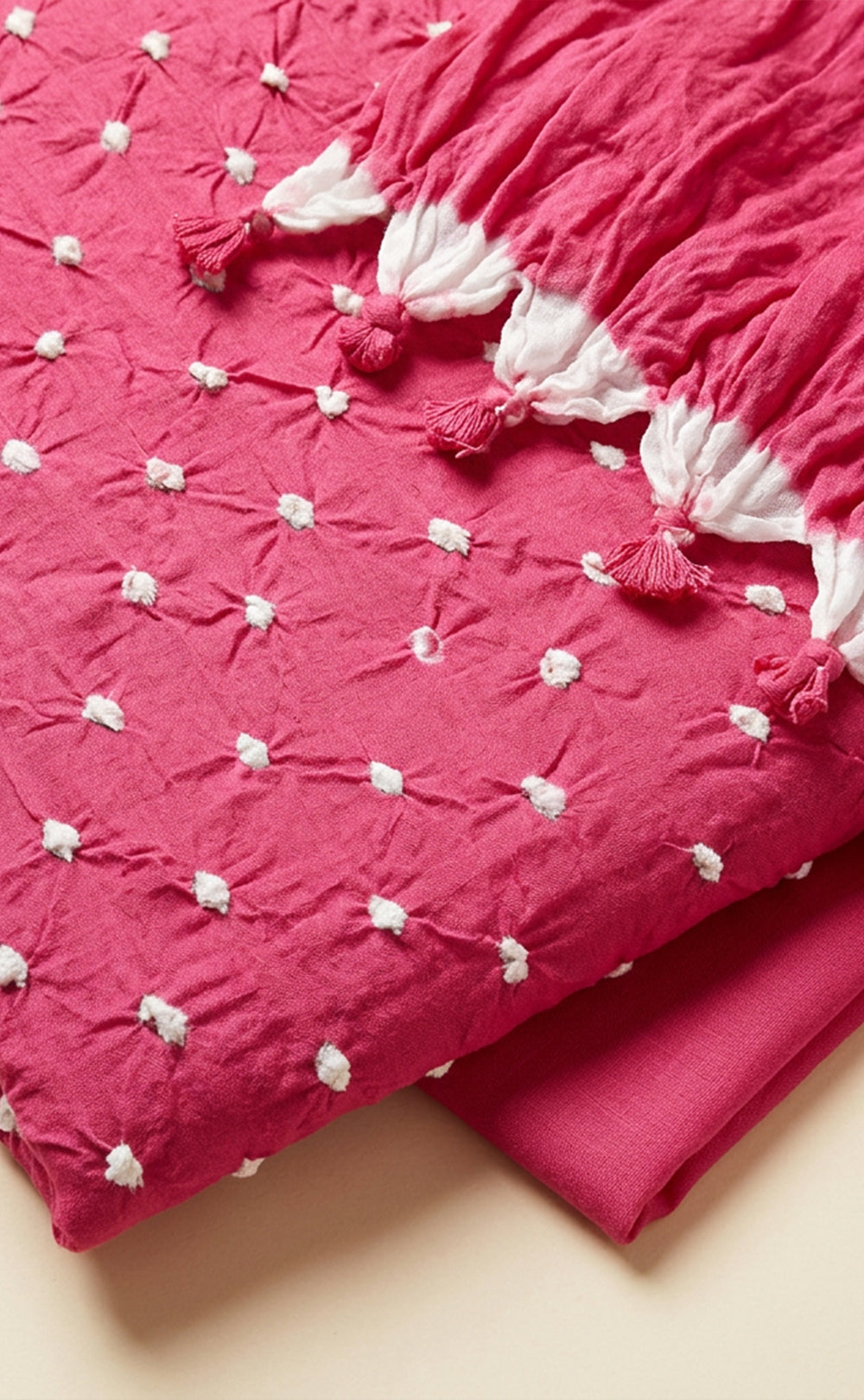 Baby Pink Cotton Bandhani Printed Un-Stitched Dress Material