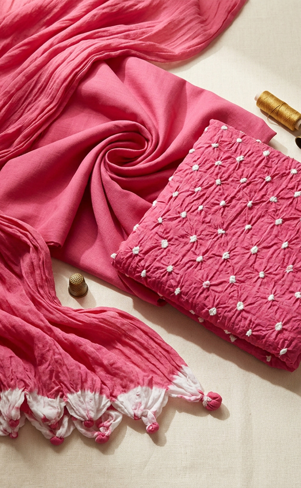 Baby Pink Cotton Bandhani Printed Un-Stitched Dress Material