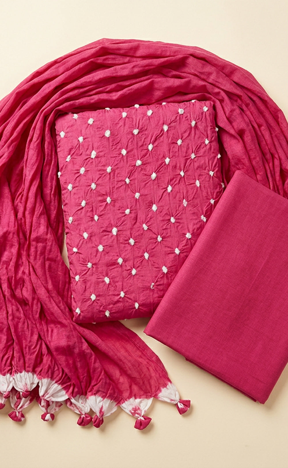 Baby Pink Cotton Bandhani Printed Un-Stitched Dress Material