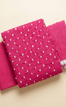 Baby Pink Cotton Bandhani Printed Un-Stitched Dress Material