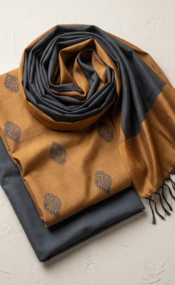 Black Chanderi Buti Work Un-Stitched Dress Material