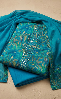 Peacock Blue Jaam Cotton All-Over Floral Printed Un-Stitched Dress Material