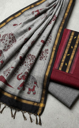 Maroon Handloom Cotton Plain Un-Stitched Dress Material