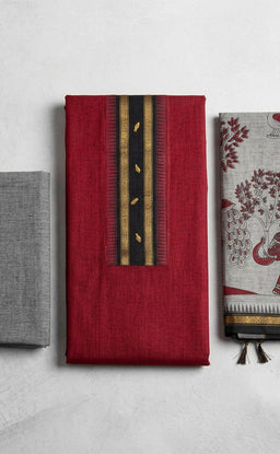 Maroon Handloom Cotton Plain Un-Stitched Dress Material